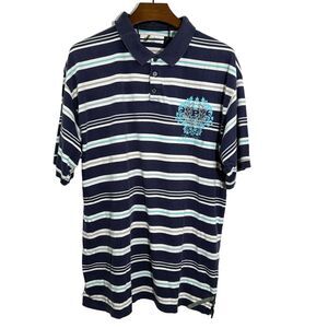 PHAT FARM Original Classic‎ Short Sleeve Polo Shirt Men Blue Striped 2XL